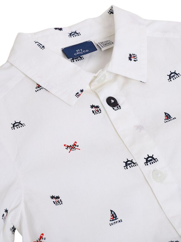 Boys White Printed Long Sleeve Woven Shirt image number 2